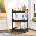 thumbnail image 5 of 3 Tier Rolling Storage Cart with Wheels Slim Craft Nail Makeup Snack Art Baby Utility Cart Organizer on 2 Lockable Wheels for Bathroom Laundry Room Kitchen Bedside Narrow Spaces, Black, 5 of 8
