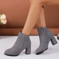 thumbnail image 2 of Women's Ankle Boots with Side Zipper Pointed Toe Mid Block Heel Booties Casual Comfortable Booties Fall Winter Suede Short Boots, 2 of 5