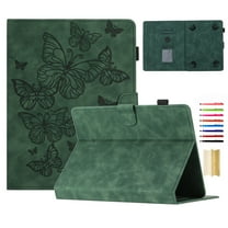 Case for Universal 7.5-8.5 Inch, Embossed PU Leather Folio Stand Cover Shockproof Drop Protective with Card Slots & Pen Holder for iPad / Samsung / Amazon Kindle / Lenovo / Onn - Green