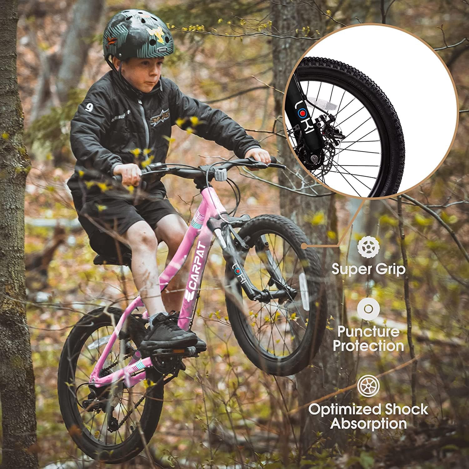 HappyToysWorldKids Mountain Bike 20 Inch - 7 Speed Gears, Front Suspension, Dual Disc Brakes (High Carbon Steel Frame) for Boys Girls 8-12 Years Old, 20 * 2.125 Tires, Easy Assembly