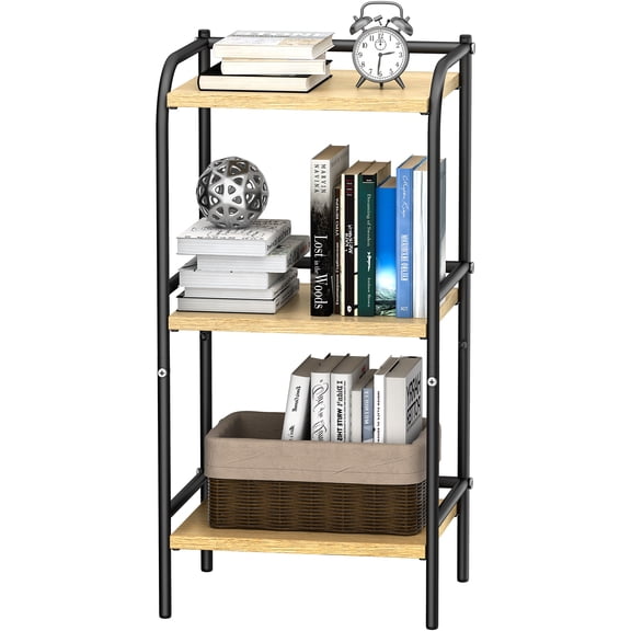 Vebreda 3-Tier Industrial Bookshelf, Small Wood and Metal Bookcase for Small Spaces