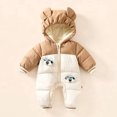 thumbnail image 2 of 6-12 Months Newborn Baby Winter Snowsuit Bear Ear Hooded Padded Romper Fleece Lined Color Block Zipper Jumpsuit Infant Cold Weather Outfit, 2 of 7