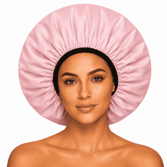 Extra Large Shower Cap for Women, Reusable Waterproof Shower Bonnet with Satin Lining, Double Layer Washable Bath Hair Cap for Braids, Locs, Long Thick Curly Hair, Natural Hair