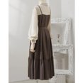 thumbnail image 2 of Robe Patchwork à Manches Longues pour Femmes Douce Fausse 2 Pcs Col Boutons Robe de Collège - Abricot Noir / L, 2 of 8