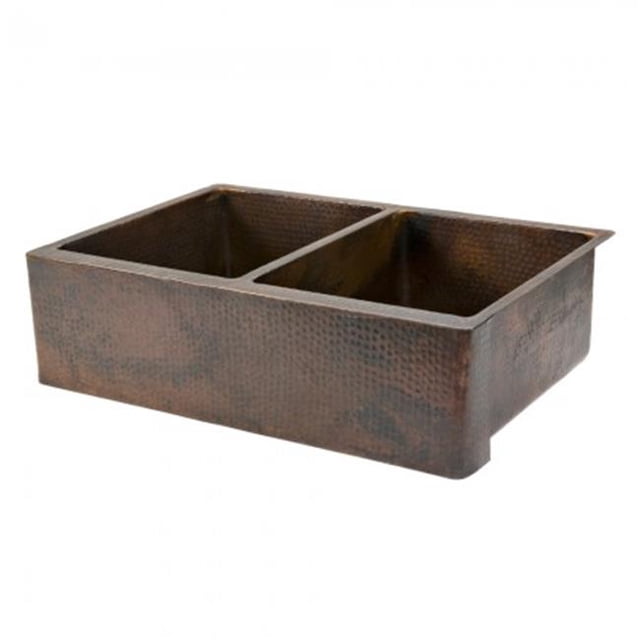 33 in. Copper Hammered Kitchen Apron 50-50 Double Basin Sink