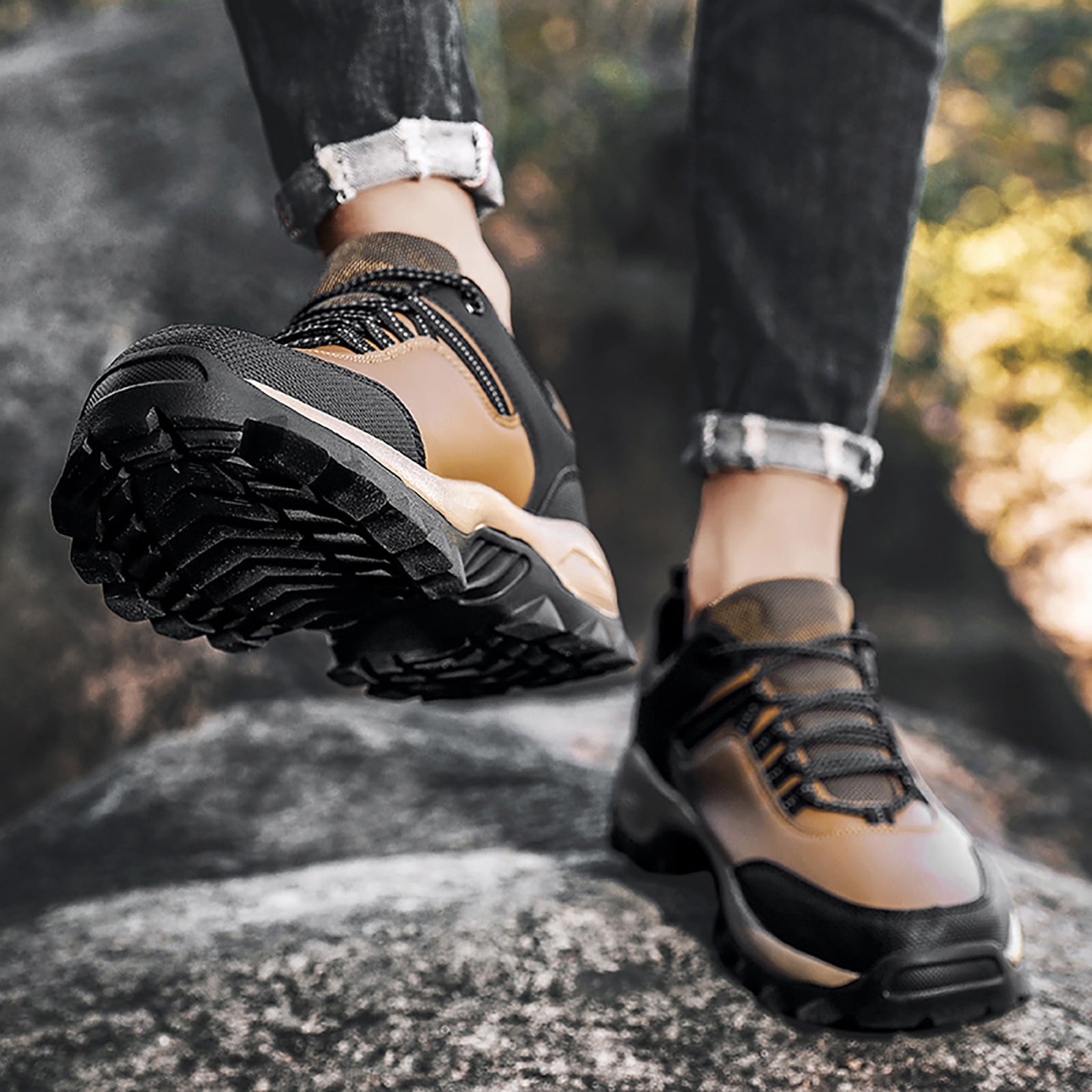 XIAQUJ Non Work Shoes for Men Walking Shoe Sneakers Comfortable Leather Casual Tennis Shoes Hiking Shoes Sneakers for Men Brown 9.5(43)