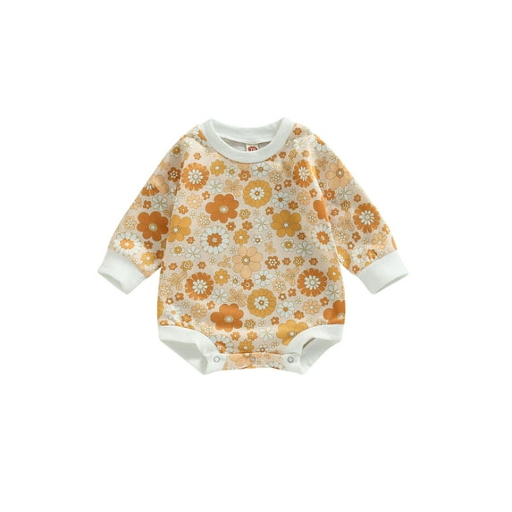 hirigin Baby Boys Girls Fall Romper, Casual Long Sleeve Round Neck Floral Print Bodysuit
