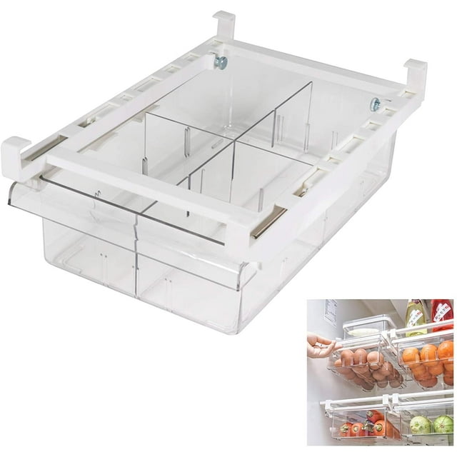 YekouMax Fridge Drawer Organizer, Refrigerator Organizer Bins, Pull Out with Handle, Fridge Shelf Holder Storage Box, Clear Container for Food, Drinks, Fit for Fridge Shelf Under 0.6"