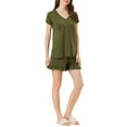 thumbnail image 2 of INSPIRE CHIC Women's Summer Pajamas Short Sleeves Tops and Shorts Sleepwear Lounge Sets XS Green, 2 of 5