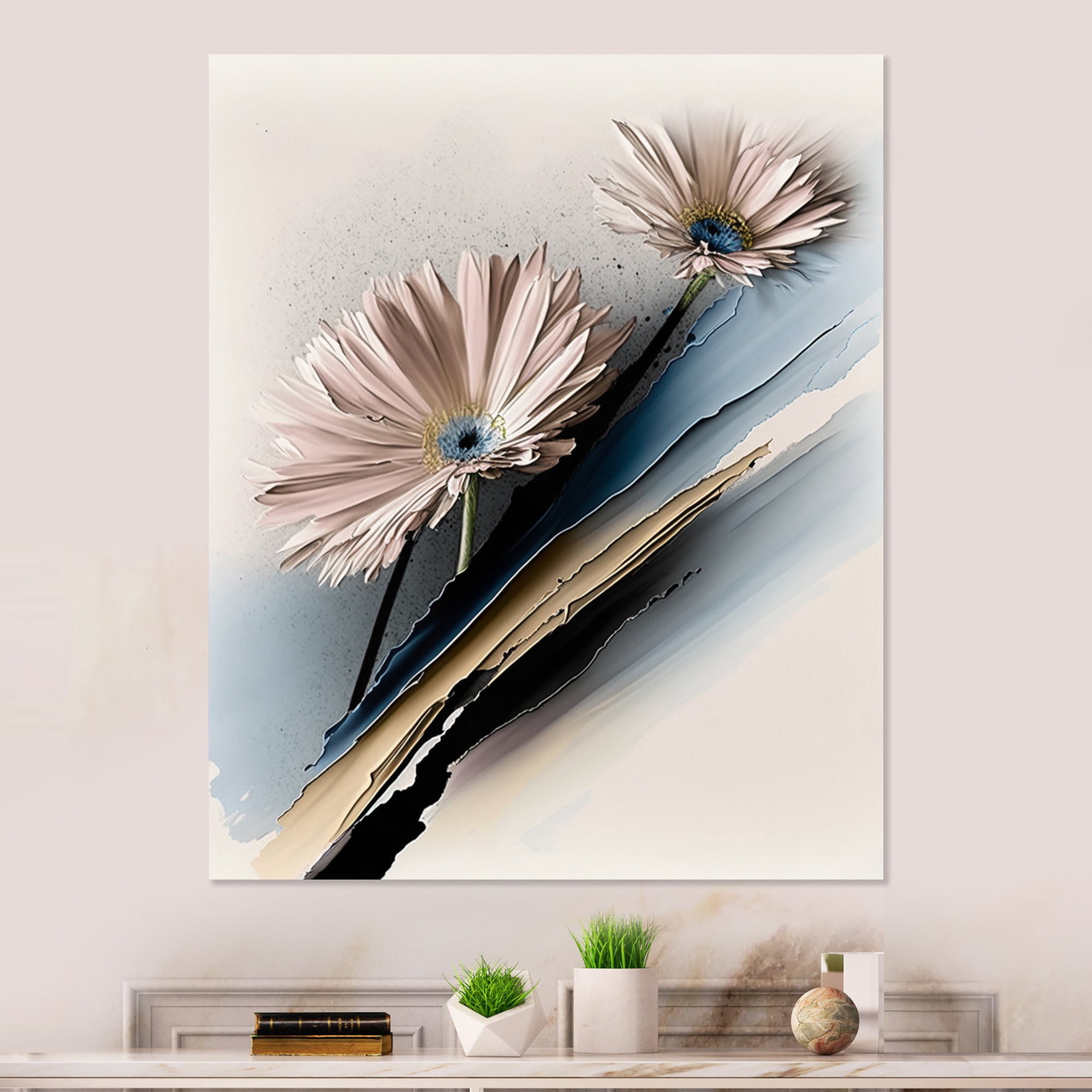 Designart Beige Gerbera Flowers Canvas Wall Art