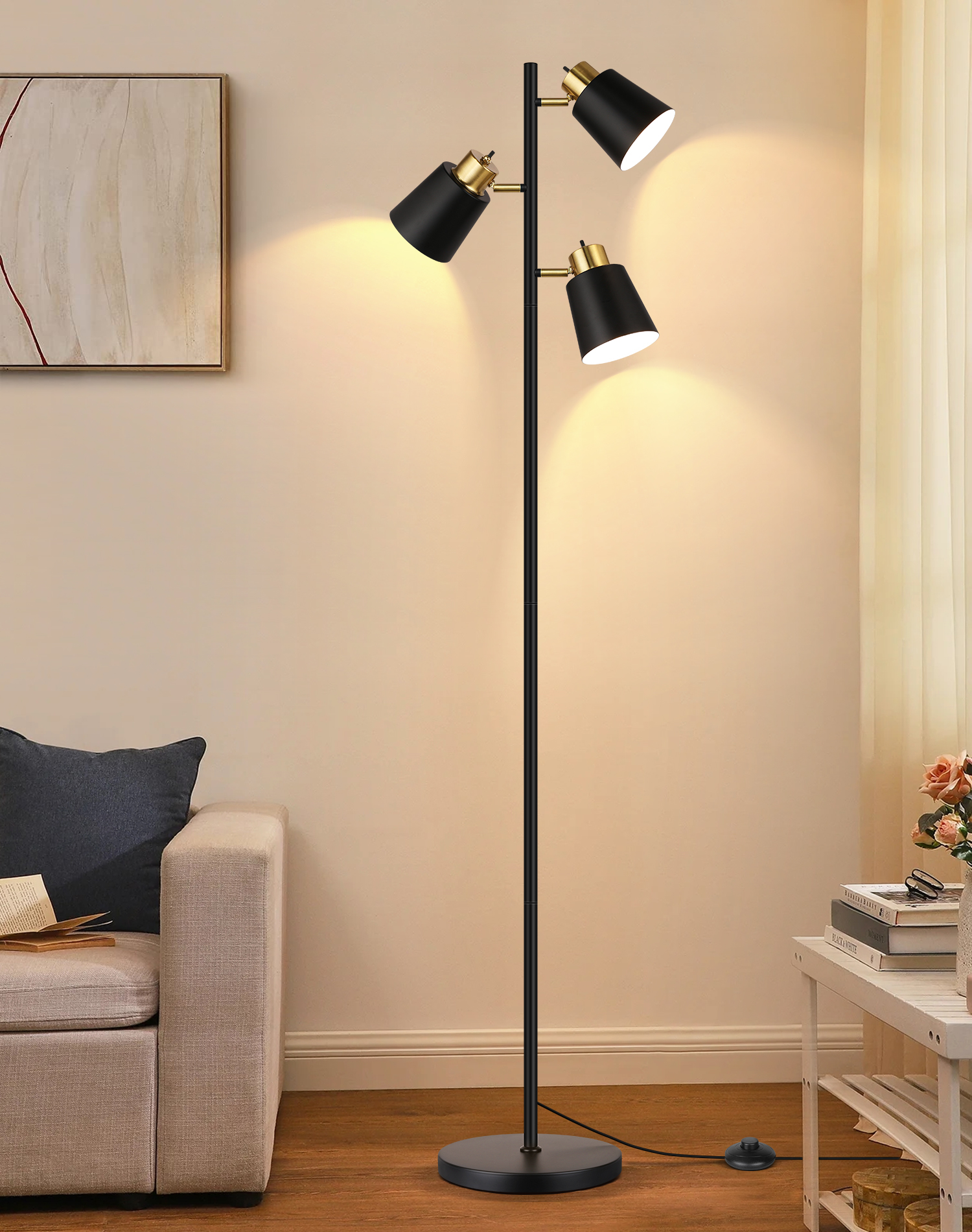 67" Tree Floor Lamps for Living Room, Modern Standing Floor Lamp for Bedroom Study Office Decor, 3 Rotatable Light Heads,Bulbs Included