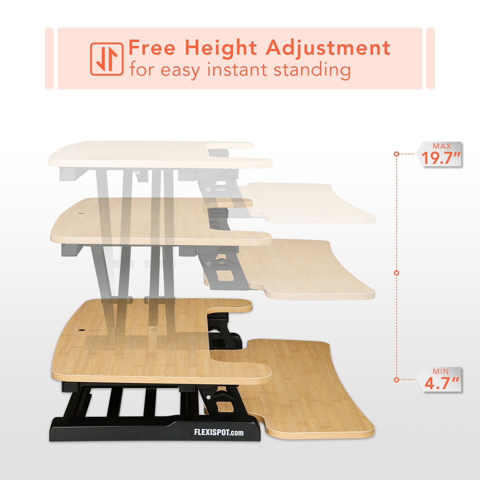 FLEXISPOT Height Adjustable Standing Desk Converter, 28" Bamboo Desktop Riser with U-Shaped Design & Spacious Keyboard Tray for Home Office Sit-Stand Workstation