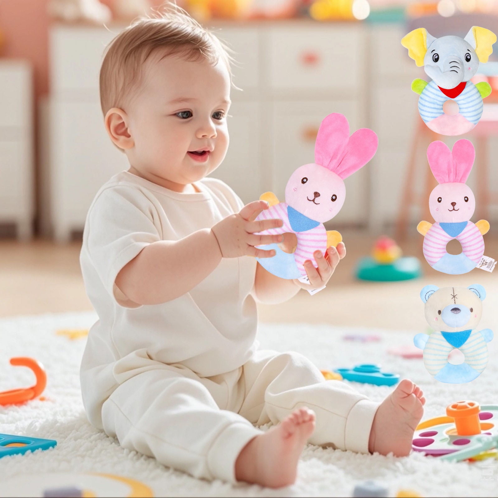 Baby Rattles & Plush Rings Baby Toys 0-12 Months Educational Sensory Toys For Toddlers 1-3 Sensory Toys with Gentle Sound Promotes Coordination Baby Gifts 1 Dollar Items (Pink)
