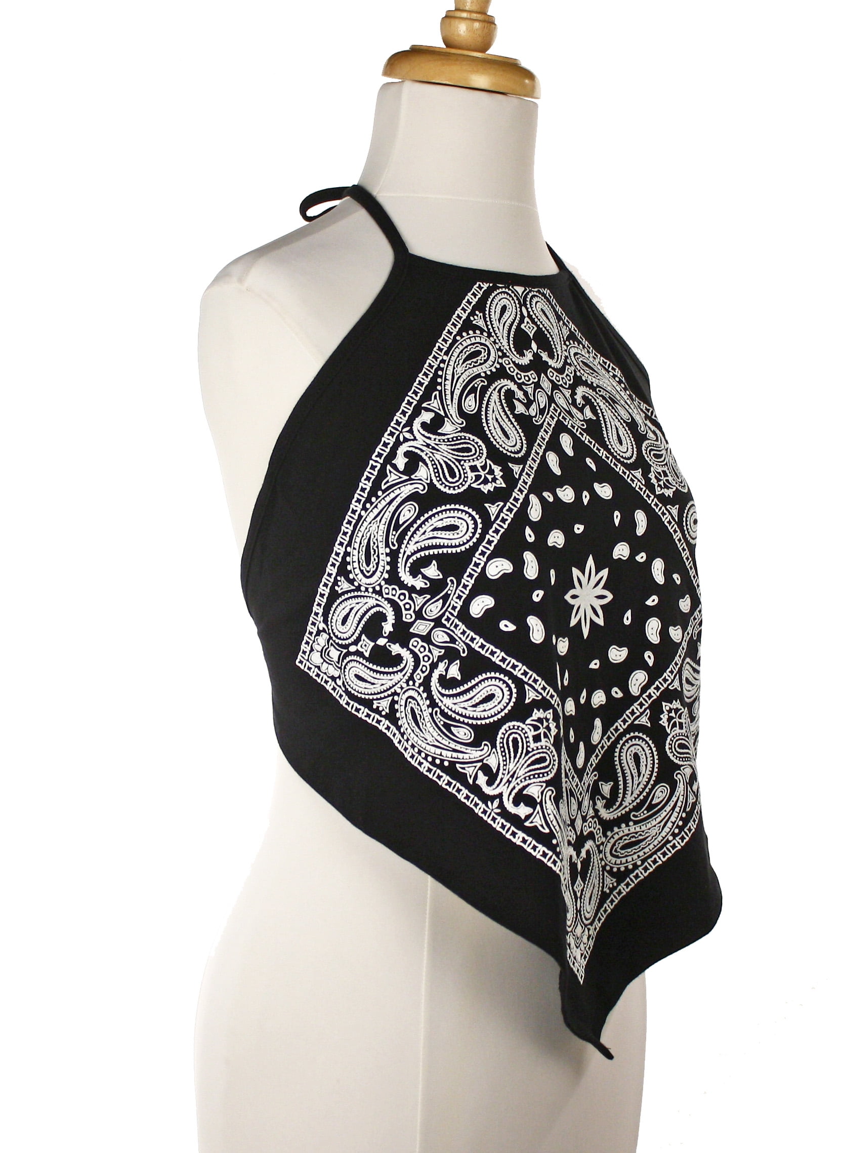 Black Bandana Print Cotton Halter Top - Retro 60s 70s Style