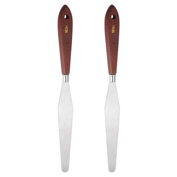 Uxcell 2Pcs Painting knife 5"x0.47" Rhombus Straight Palette Scraper with Round Wood Handle for Paint Craft Spreading