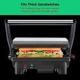 thumbnail image 4 of Electric Panini Press Grill, Compact 2-Slice Sandwich Maker, Non-Stick Coated Plates, Opens 180 Degrees, Dishwasher Safe, Removable Drip Tray, Stainless Steel/Black, 4 of 5