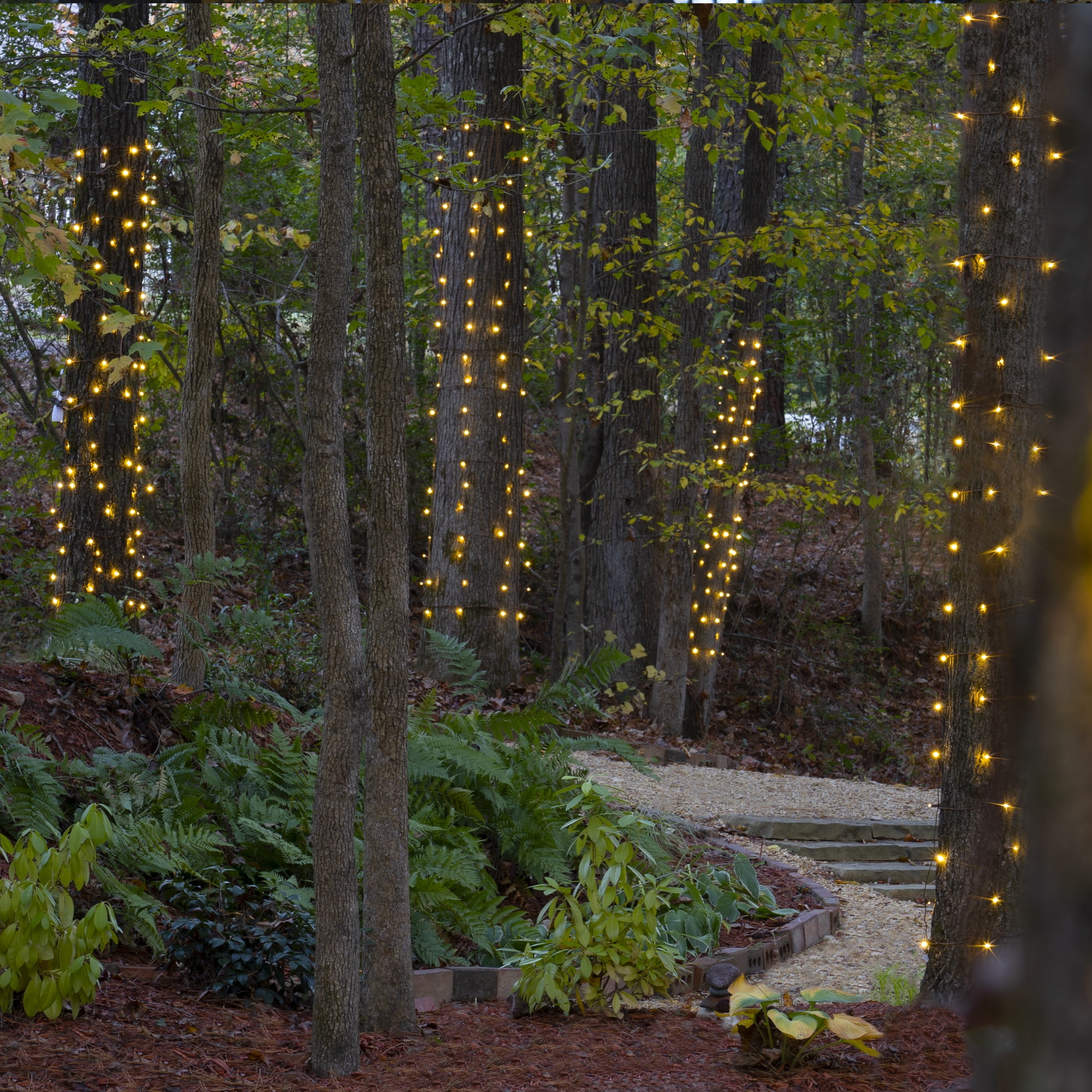 Wintergreen Lighting StretchNet LED Warm White Tree Trunk Wrap Lights, 50 Outdoor Garden Backyard Mini Lights on Brown Stretchable Wire