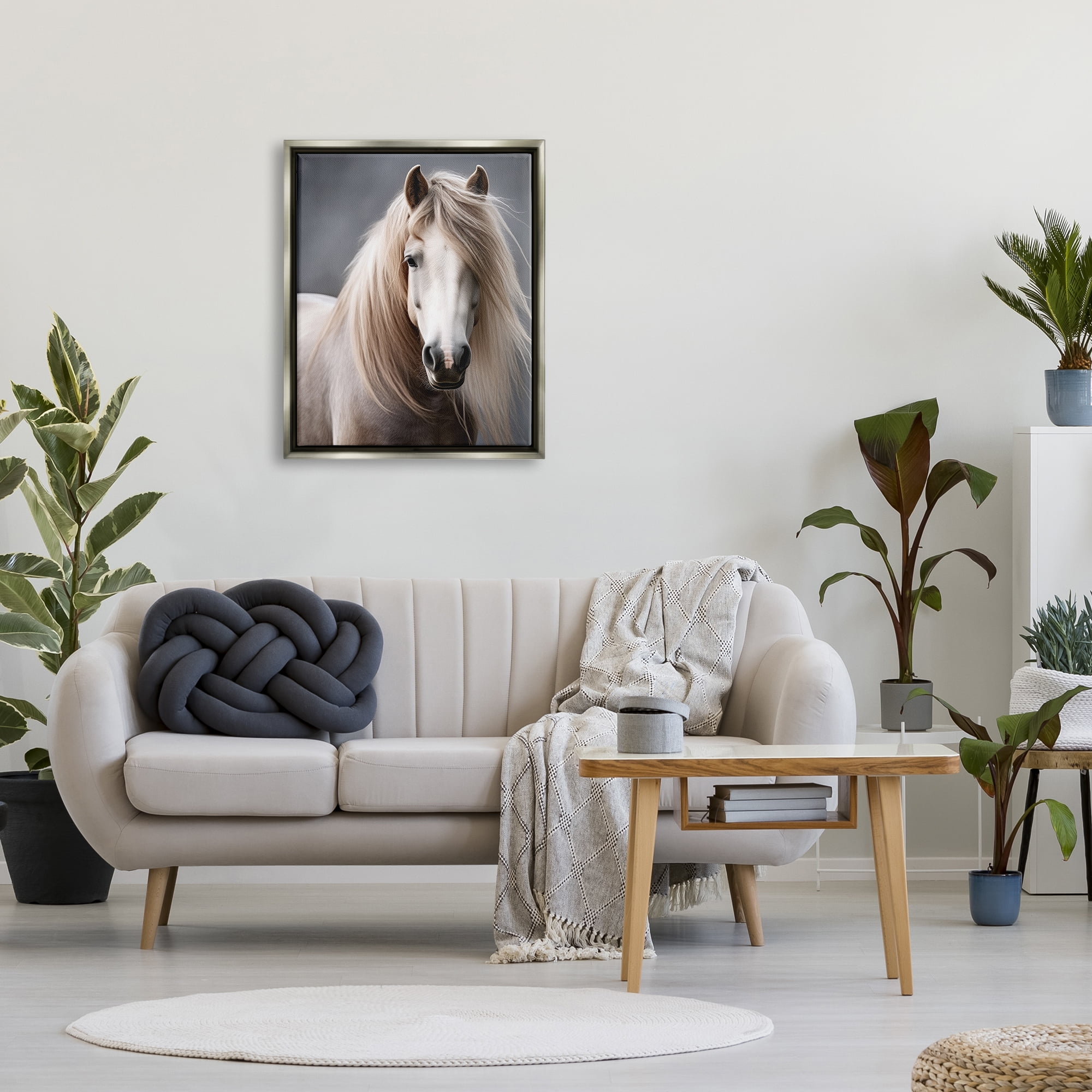 Stupell Industries Silky Haired Horse Animals & Insects Photography Gray Floater Framed Canvas Art Print Wall Art, 25 x 31