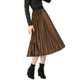 thumbnail image 5 of INSPIRE CHIC Women's High Elastic Waist Swing Flare Hem Velvet Pleated Skirt M Khaki, 5 of 8