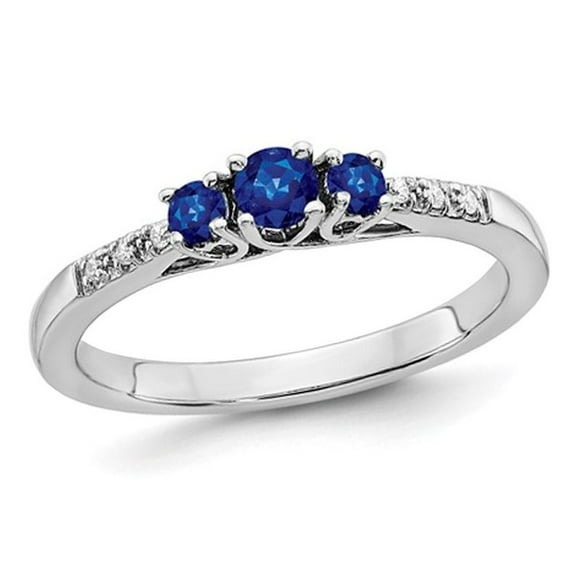 1/5 Carat (ctw) Three Stone Blue Sapphire Ring in 14K White Gold
