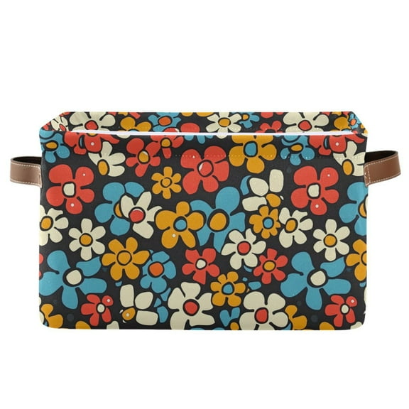 Groovy Daisy Flowers Storage Bins with Handle Fabric Organizer Basket Foldable Box 1 Pack 14.2x10.2x8.3