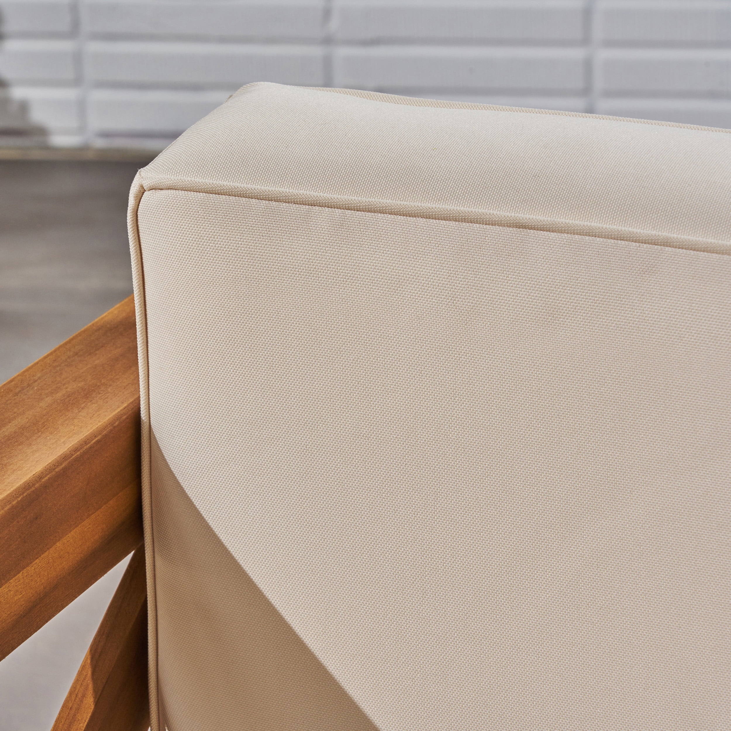 Elisha Outdoor 4 Seater Acacia Wood Club Chair and Coffee Table Set, Teak and Beige