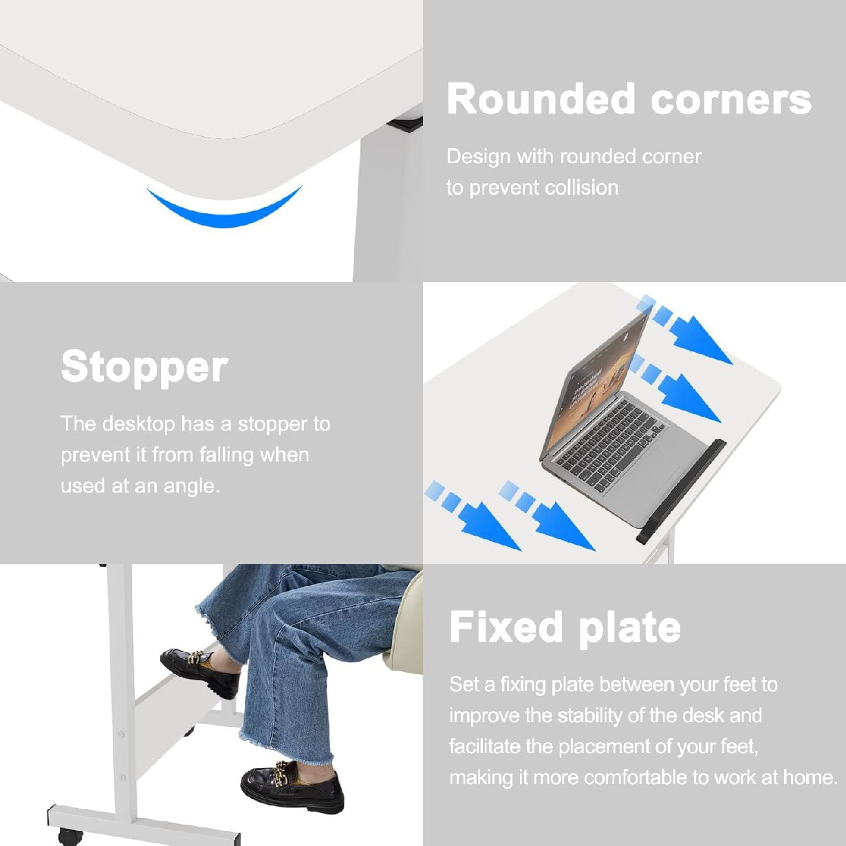 Small Rolling Computer Cart,Adjustable Height Home Office Desk，Portable Laptop Desk for Adults,Natural