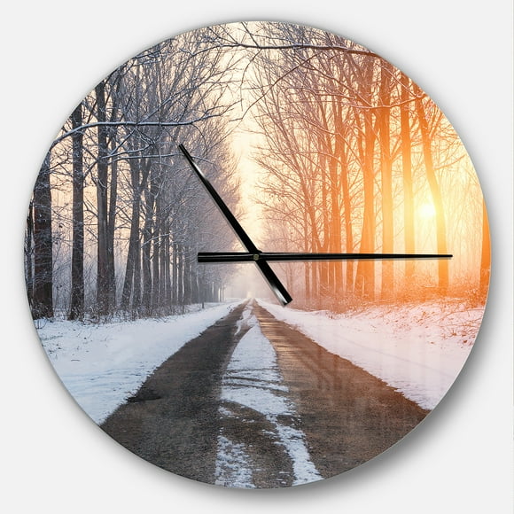DesignArt Bright Sun Break in Winter Forest Large Wall Clock