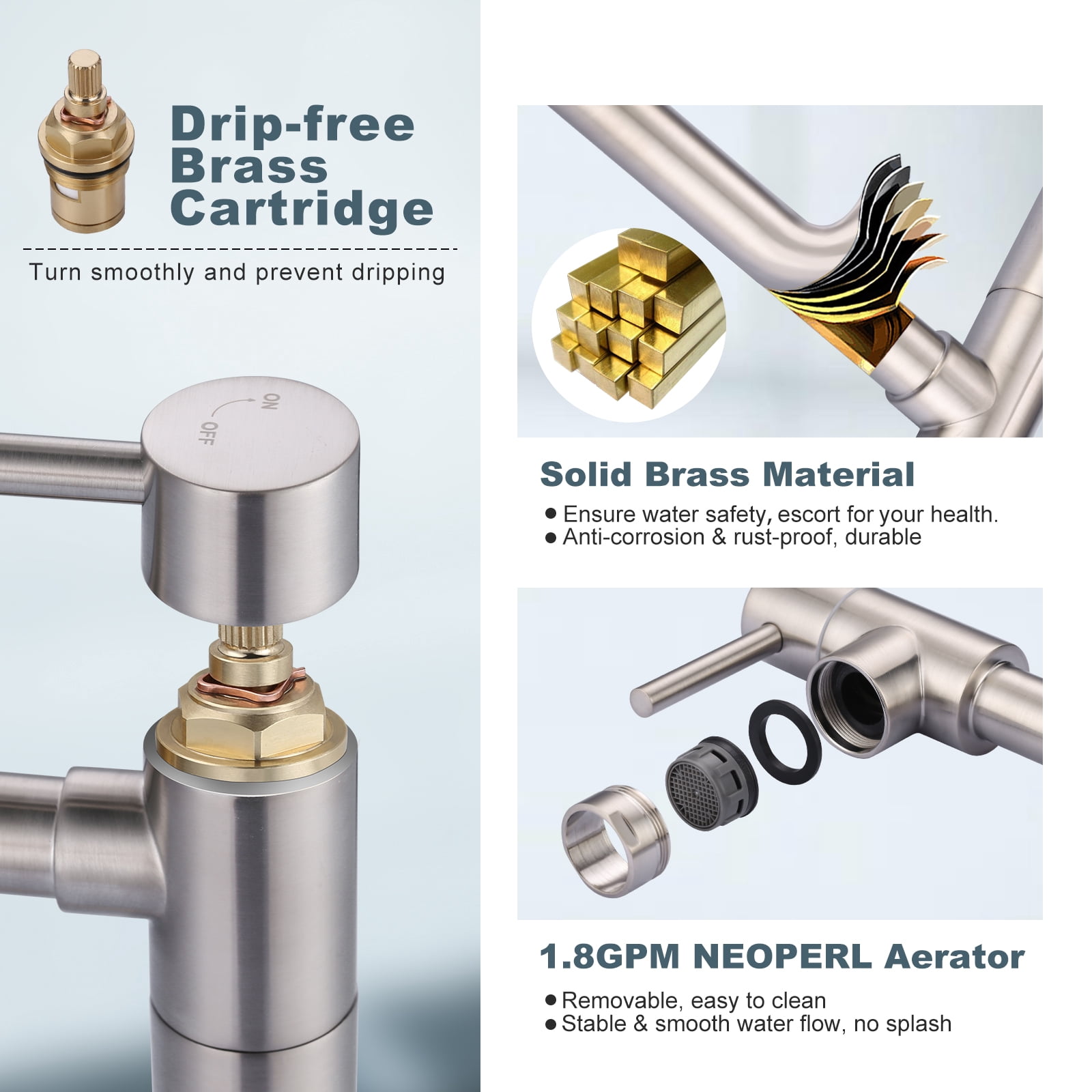 Wowow Pot Filler Faucet Deck Mount Stove Faucet, Solid Brass Pot Filler Brushed Nickel Kitchen Folding Faucet with Stretchable Double Joint Swing Arm