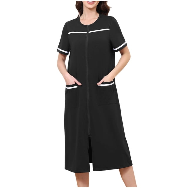 Chemise de Nuit pour Femmes, Robe de Nuit Décontractée à Manches Courtes avec Col Rabattu, Robe de Sommeil Douce pour la Maison, le Salon et le Lit