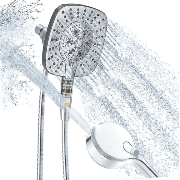 SERABETTO High Pressure Filtered  Shower Head, 2-in-1 Dual Shower Head with Filtered Shower Head& Snap on Handheld Showers High Pressure 8″Square, Handheld Rain Shower Filter Combo with Self-adhesive