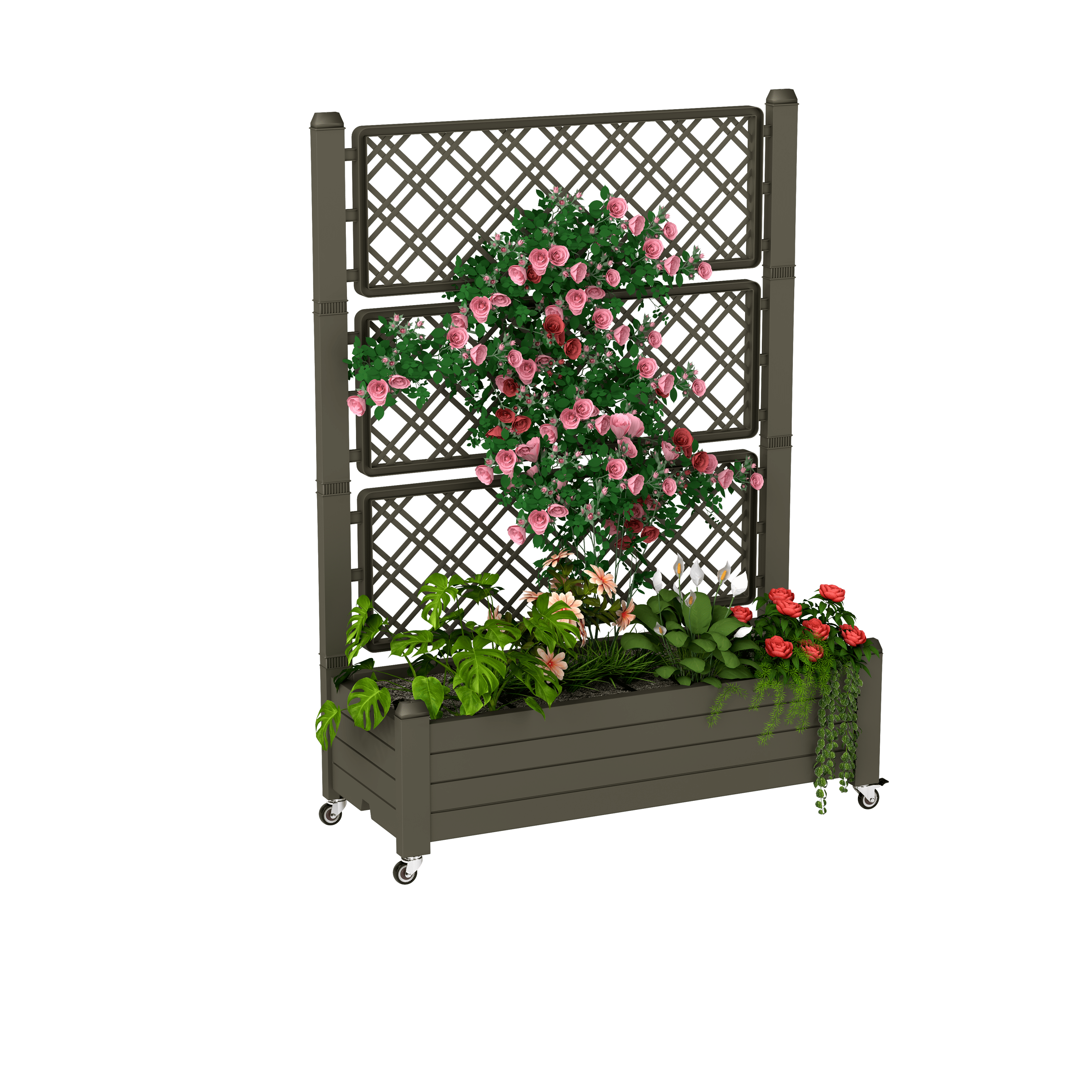 Uforic 3.6 x 1.5 x 5 FT Raised Garden Bed with Trellis, Large Outdoor Planter Box on Wheels for Patio, Light-Brown for Climbing Plants Vegetables