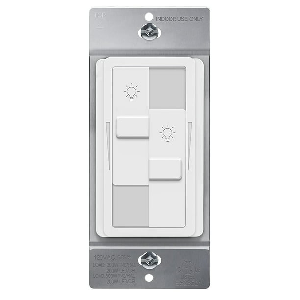 TOPGREENER Kalide Dual Load Dimmer Light Switch, Double LED Dimmer, Full Range, Single Pole, 120VAC, 60Hz, 200W LED/CFL, Neutral Wire Not TGDDS-W, White - Walmart.com