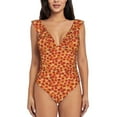 thumbnail image 2 of Goofa Pizza Print Women's Ruffled One Piece Swimsuit V Neck, 2 of 7