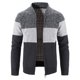 thumbnail image 3 of Cárdigan de punto de otoño e invierno para hombre, chaqueta de manga larga con cuello de béisbol a rayas y retazos, suéter grueso y cálido, 3 of 4