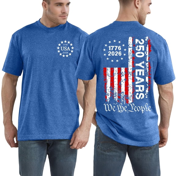 Havenx 4th Of July Shirts for Men Short Sleeve Crewneck Shirts American Flag Design T-Shirt Cross Patriotic 250 Years Of Freedom Tops,Blue L