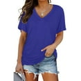 thumbnail image 2 of Womens Tshirts, Comdrip Short Sleeves V Neck Plain Color Soft Loose Fitting Summer T Shirts Women Womens Shirts Blue L, 2 of 6