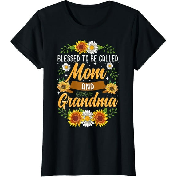 Blessed To Be Called Mom And Grandma Shirt Cute Sunflower T-ShirtMen and women, Black T-shirt, size: Extra large S-4XL