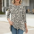 thumbnail image 6 of CYMMPU Shirts Floral Printed 3/4 Length Sleeve Crewneck Business Work Blouses to Wear with Leggings Casual Dressy Hide Belly Tunic Tops Summer Fall Basic Tees 2025 Clothes for Women Khaki M, 6 of 7