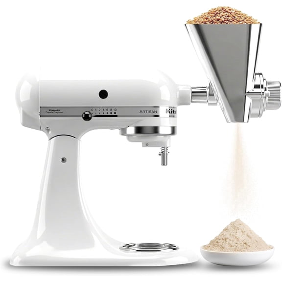 Grain Mill Attachment for Kitchenaid Stand Mixer, 12 Gear Metal Flour Maker for Wheat, Oat, Buckwheat, Corn, Beans and Other Cereals, Included Brush and Screwdriver, Hand Wash Only