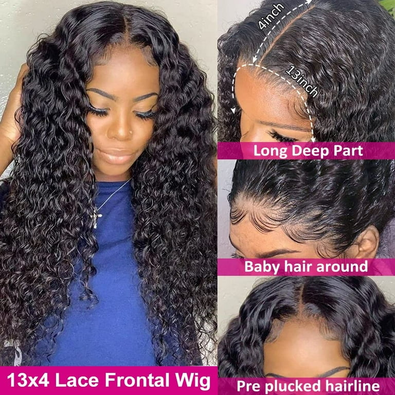 220 Density Deep Wave Human Hair Wigs for Black Women 13x4 Glueless HD Transparent Lace Front Wigs Human Hair With Baby Hair Natural Color 20 Inch Walmart