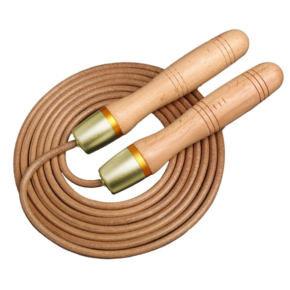 Leather Jump Rope, Adjustable , with Rotary Bearing and Pure Wood Handles, for Fitness Workouts