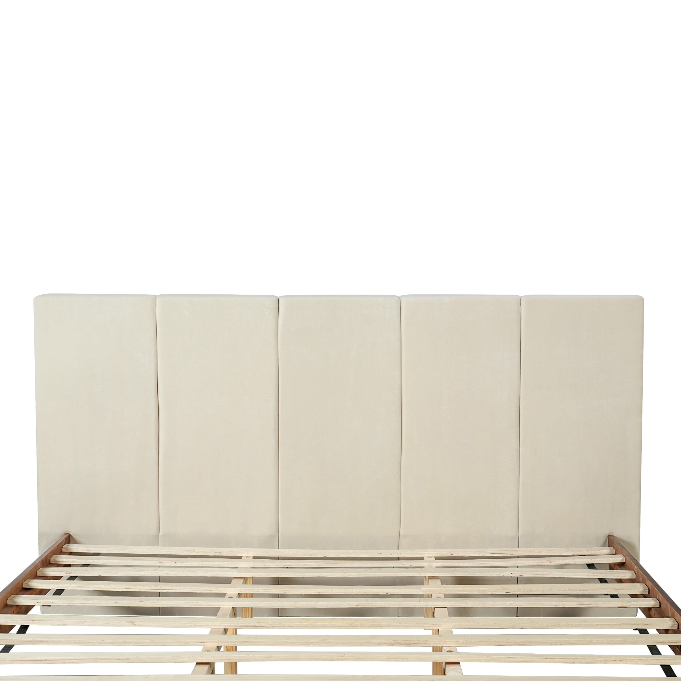 Christopher Knight Home King Platform Bed Frame with Channel Upholstered Headboard, Walnut+Beige