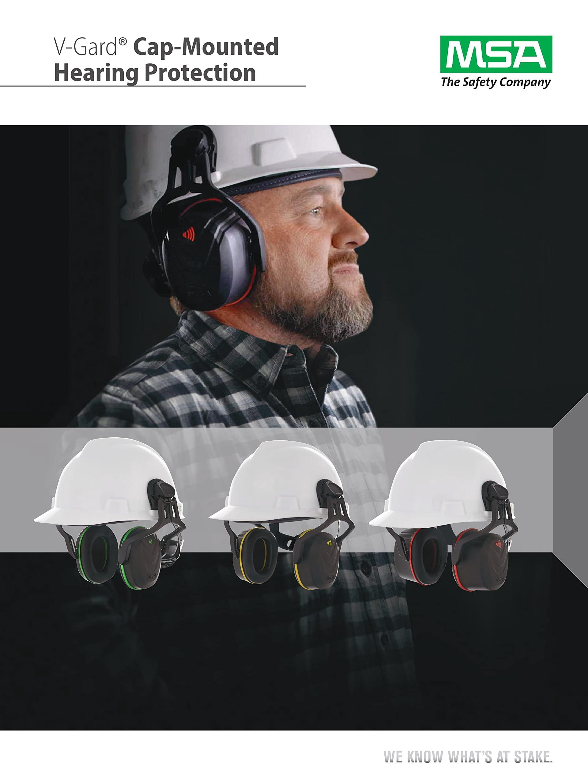 MSA 10190357 V-Gard Helmet Ear Defenders - Enhanced Comfort Hearing Protection Capsules with Helmet Mount for V-Gard Cap Style Hard Hats - Black/Yellow - Medium Attenuation SNR: 32 dB