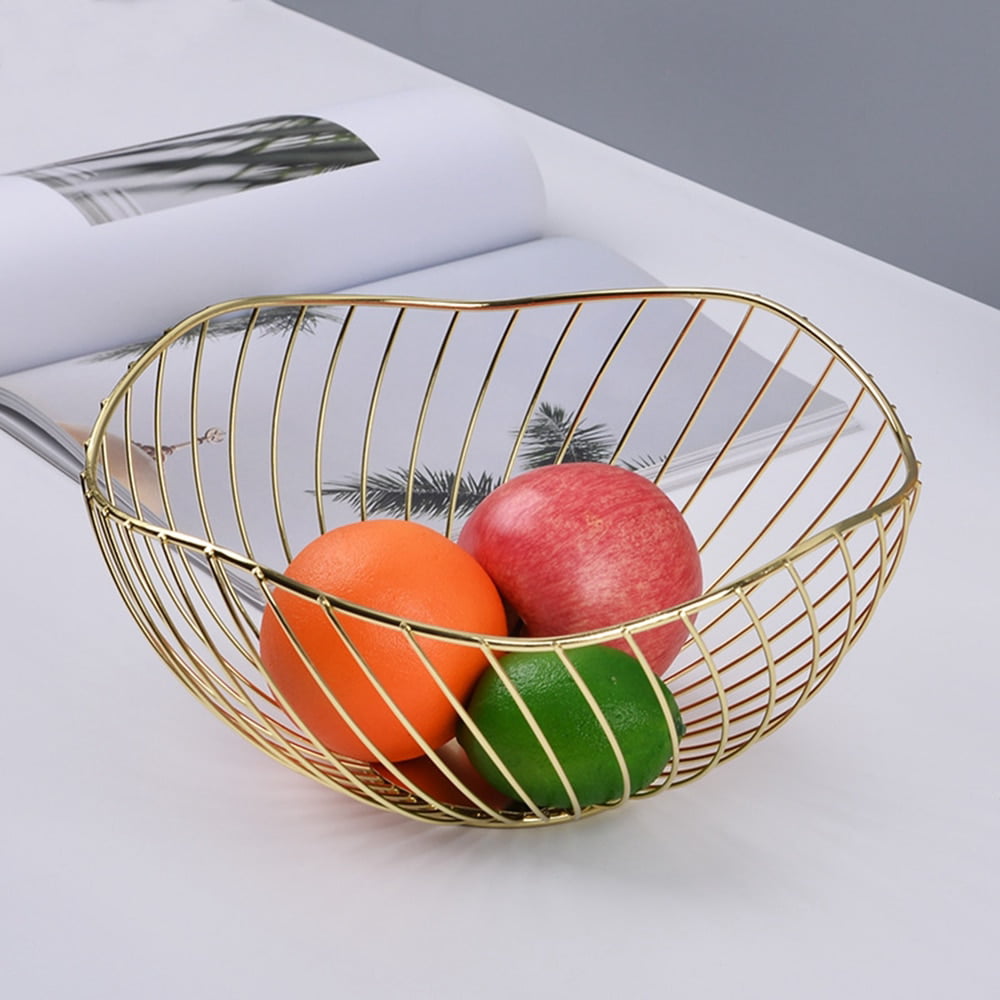 Set of 2 Geometric Wire Bowl Round Iron Metal Fruit Basket Home Kitchen Decor 