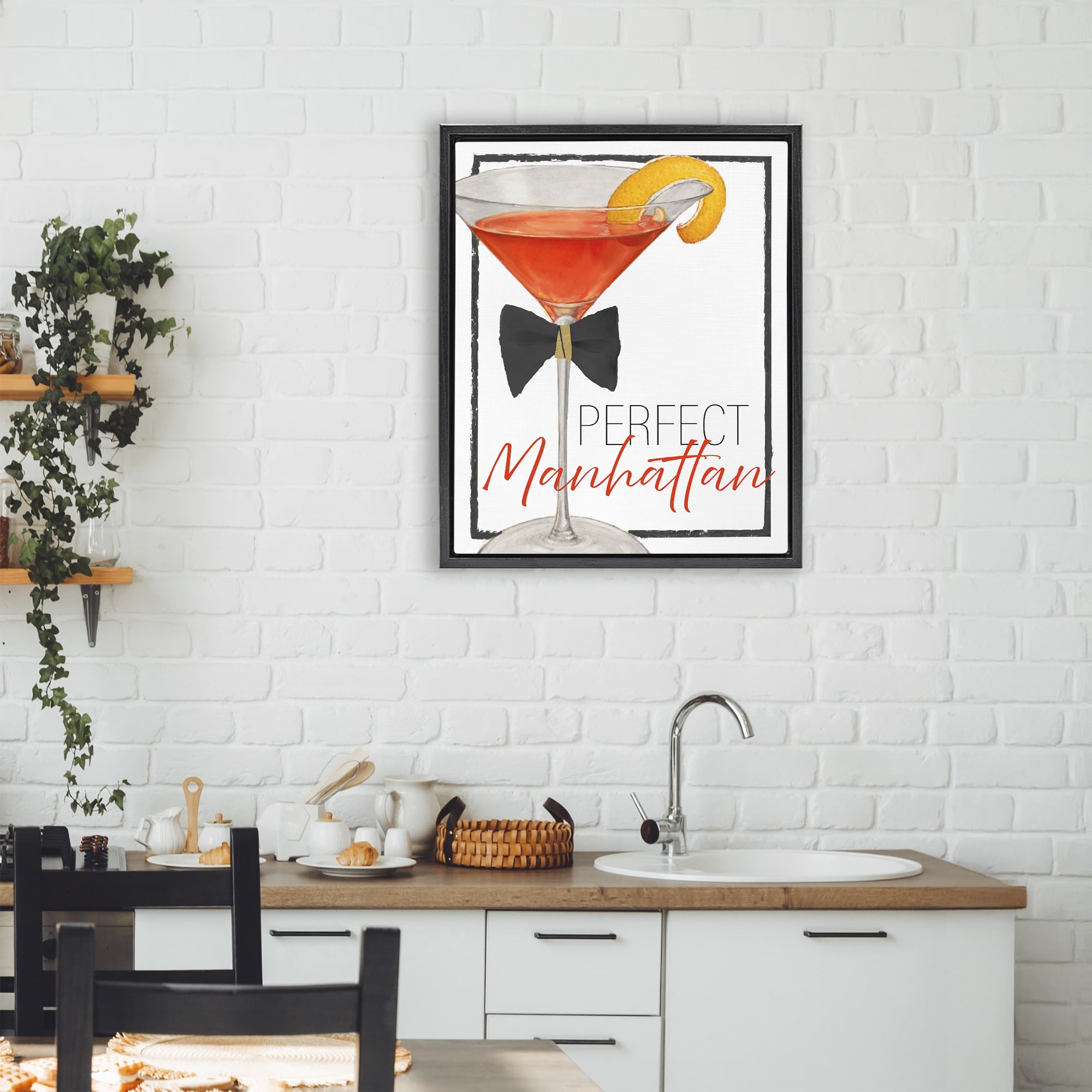 Stupell Industries Perfect Manhattan Cocktail Black Framed Floater Canvas Wall Art, design by Lorenzo Collective