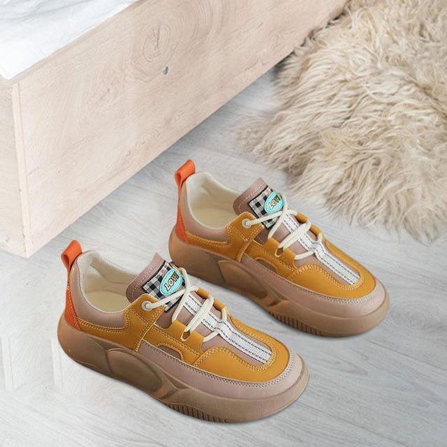 Zapatos Informales para Mujer, Zapatos para Caminar de Fondo Grueso, Antideslizantes, con Cordones, Cómodos Zapatos de Tenis, Zapatillas de Amarillo Fernando Zapatillas de mujer con plataforma