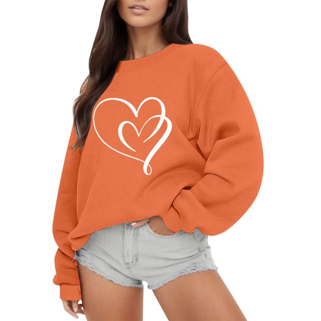 Gibobby Sudaderas para mujer Sudadera con capucha de manga larga con cuello redondo y estampado de amor para el día de San Valentín al libre para mujer 4 (Anaranjado, L)