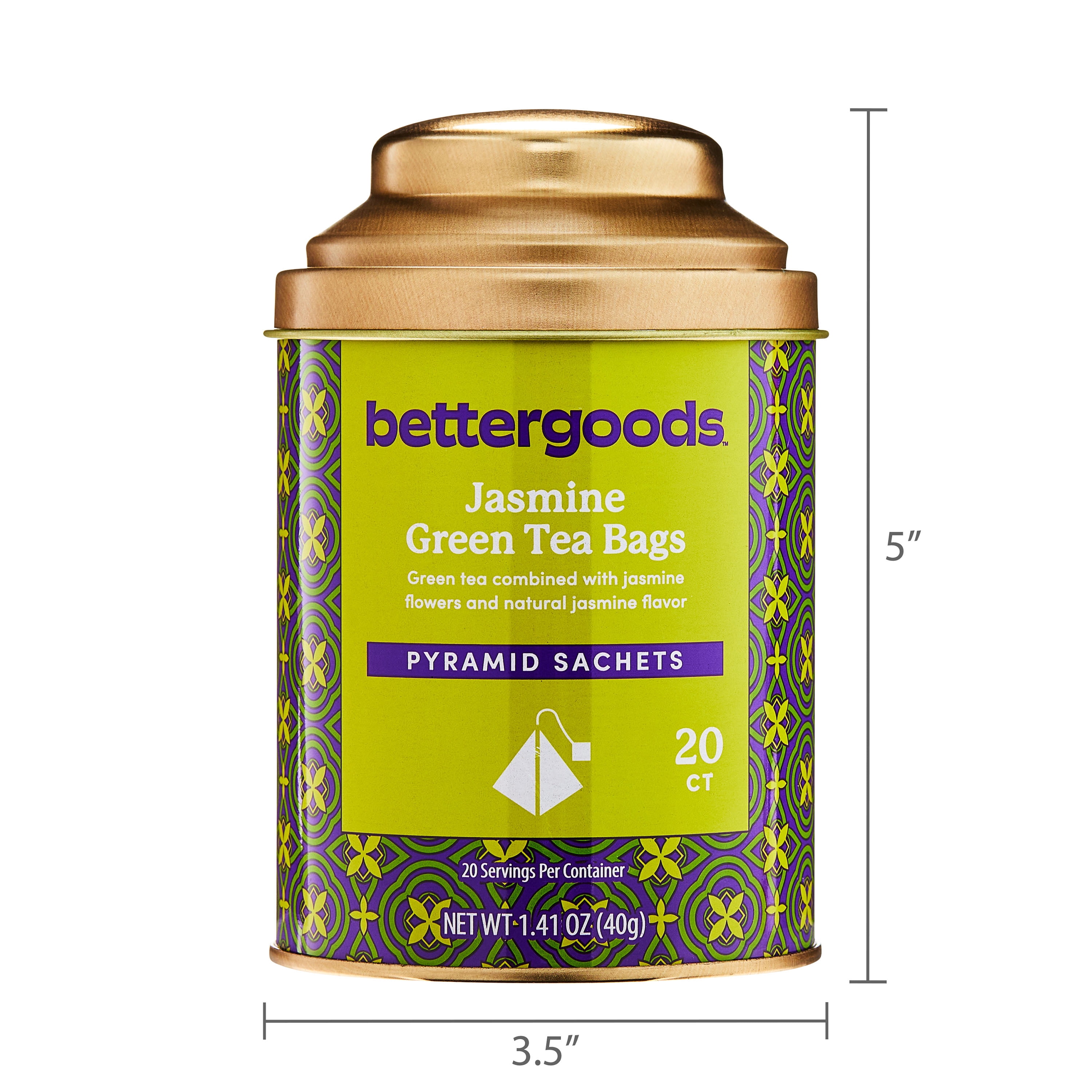 bettergoods Jasmine Green Tea Bags, 1.41 oz, 20 Pyramid Sachets