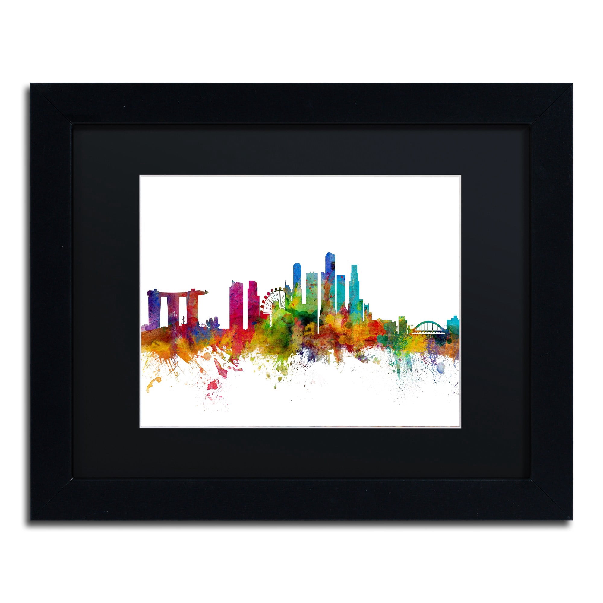Trademark Fine Art "Singapore Skyline II" Canvas Art by Michael Tompsett Black Matte, Black Frame